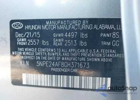 2016 Hyundai Sonata Se из США, поврежденный, VIN 5NPE24AF8GH371673